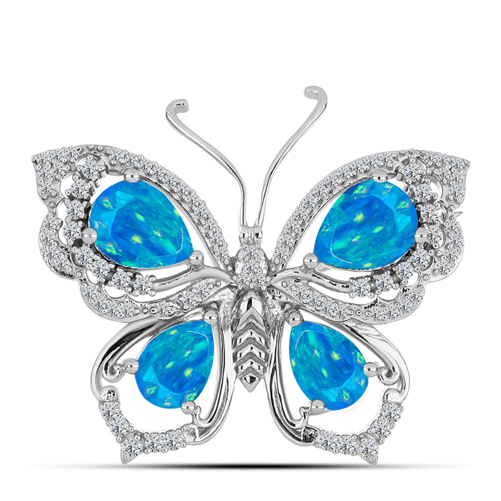Alfinete de Prata com Opala Azul Paraíso da Etiópia e Topázio Branco  Contraste: Cabeca de Veado (800) 1 