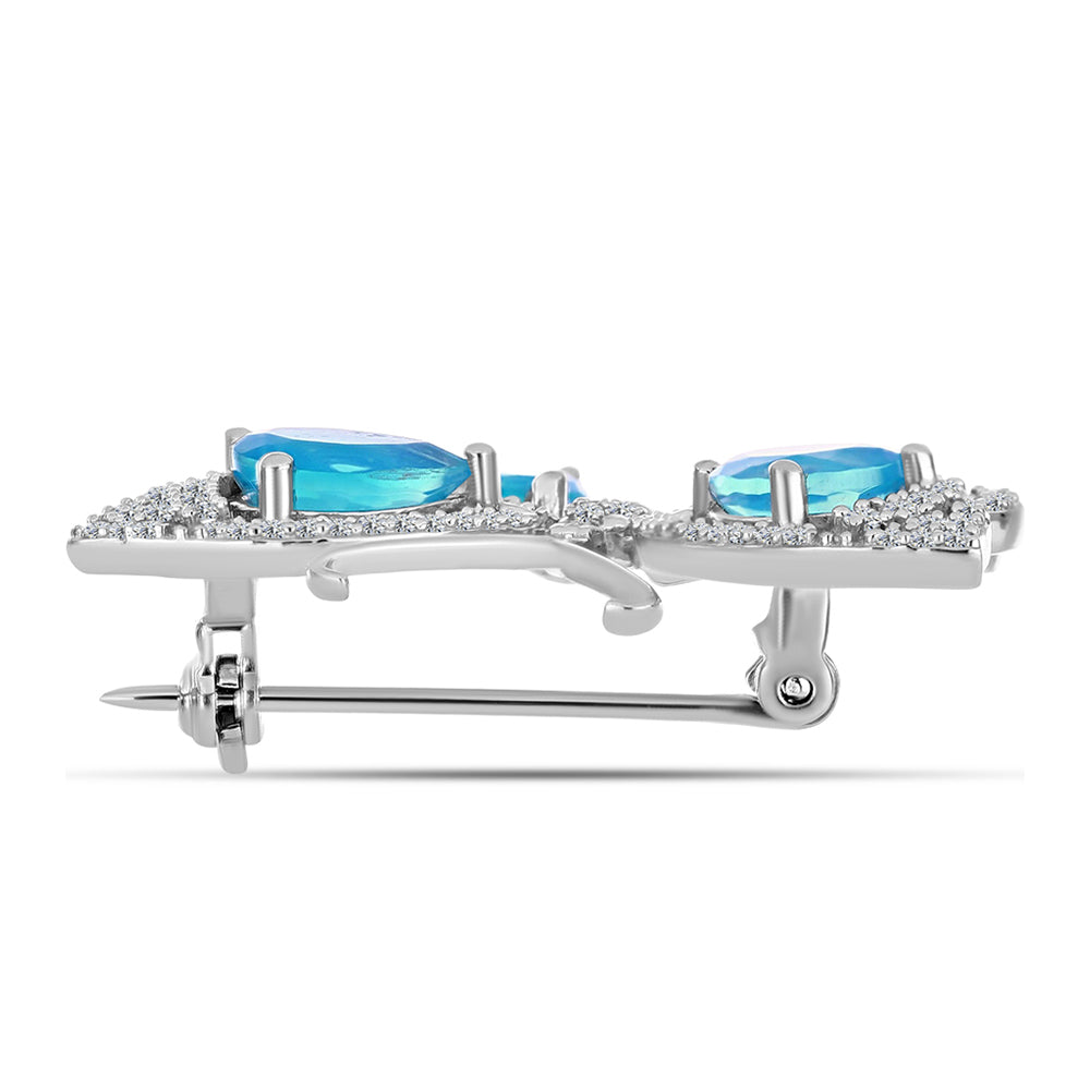 Alfinete de Prata com Opala Azul Paraíso da Etiópia e Topázio Branco  Contraste: Cabeca de Veado (800)