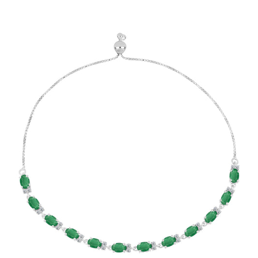 Pulseira de Prata com Esmeralda do Brasil e Topázio Branco  Contraste: Cabeca de Veado (800)