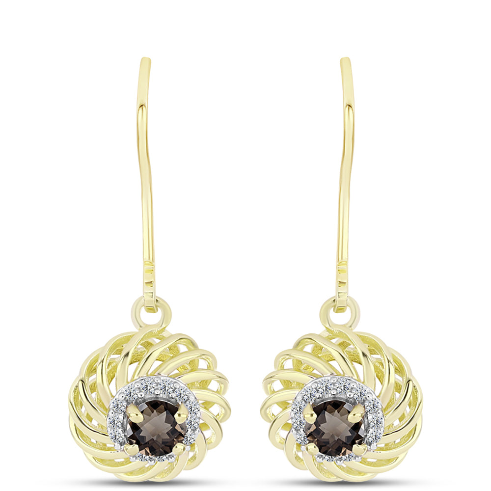 Brincos de Prata com Banho de Ouro com Quartzo Fumado de Gondo e Topázio Branco 1 