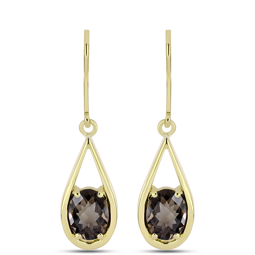 Brincos de Prata com Banho de Ouro com Quartzo Fumado de Gondo
