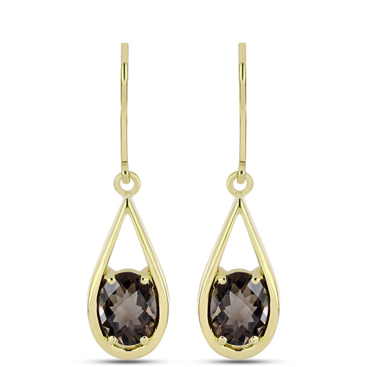 Brincos de Prata com Banho de Ouro com Quartzo Fumado de Gondo