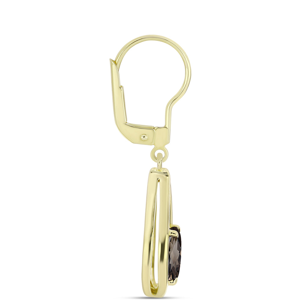 Brincos de Prata com Banho de Ouro com Quartzo Fumado de Gondo 2 