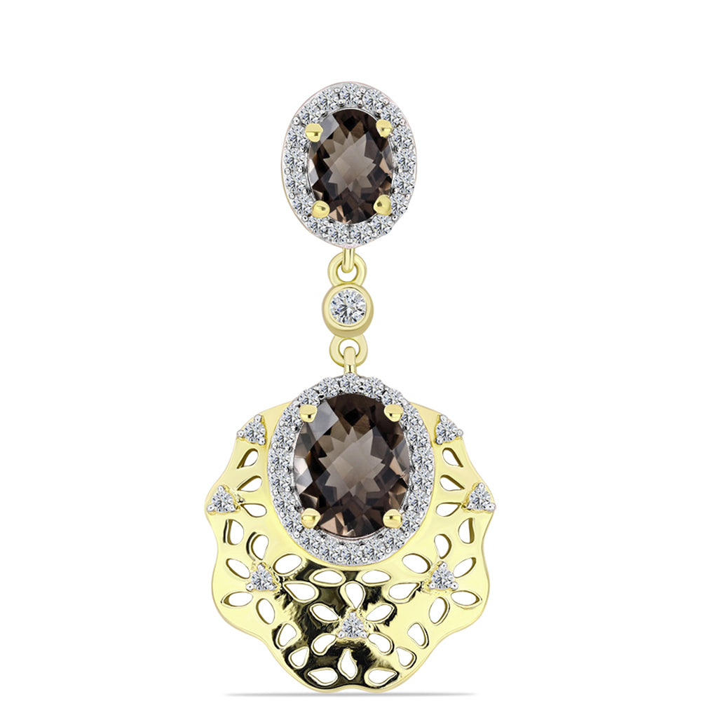 Pendente de Prata com Banho de Ouro com Quartzo Fumado de Gondo e Topázio Branco  Contraste: Cabeca de Veado (800) 1 