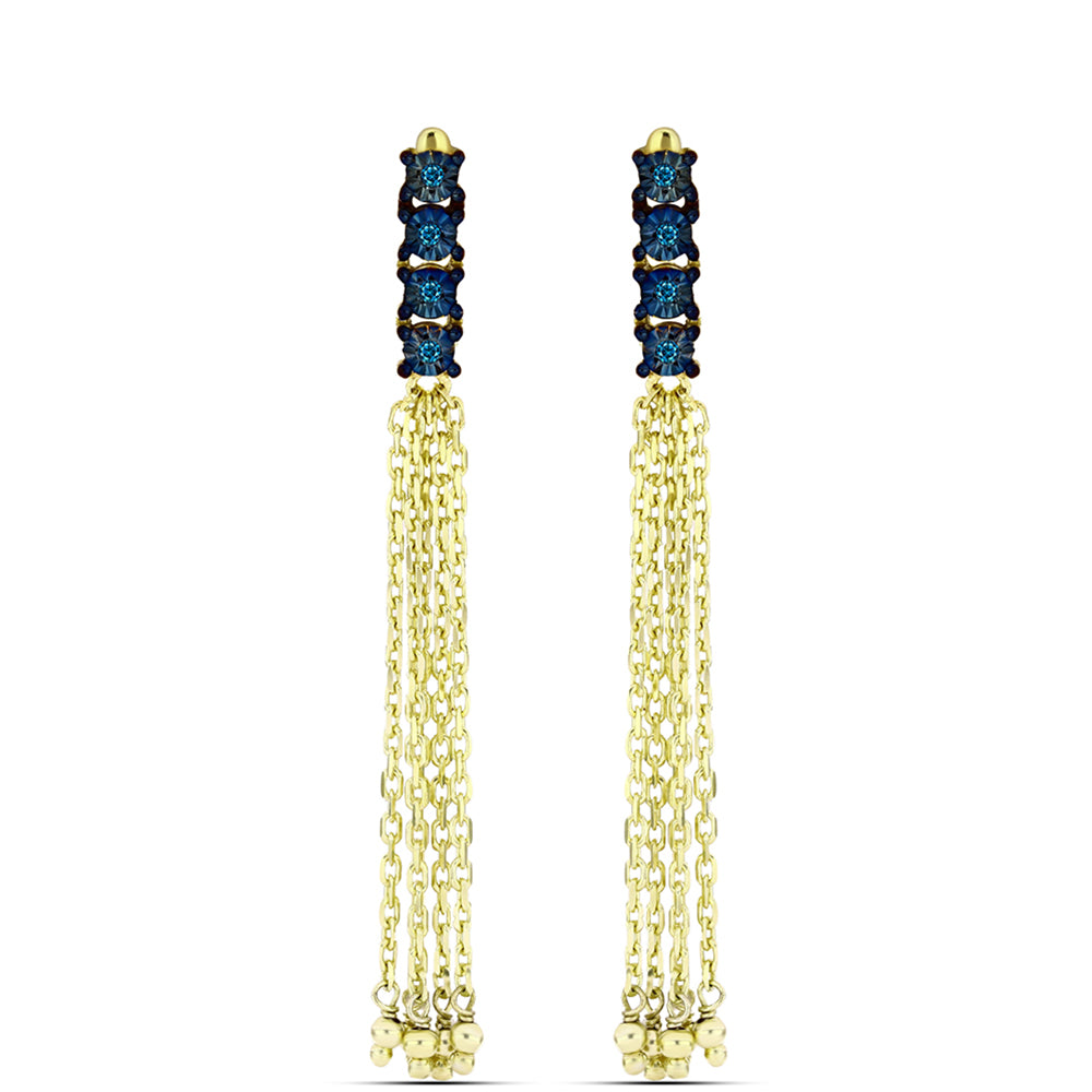 Brincos de Prata com Banho de Ouro com Diamante Azul 1 