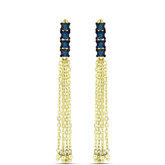 Brincos de Prata com Banho de Ouro com Diamante Azul
