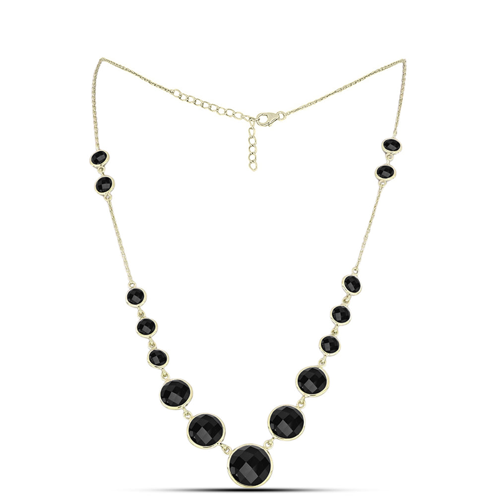 Colar de Prata com Banho de Ouro com Obsidiana  Contraste: Cabeca de Veado (800) 1 
