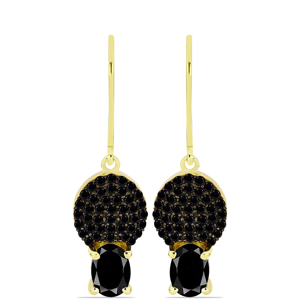 Brincos de Prata com Banho de Ouro com Obsidiana e Espinela Preta 1 