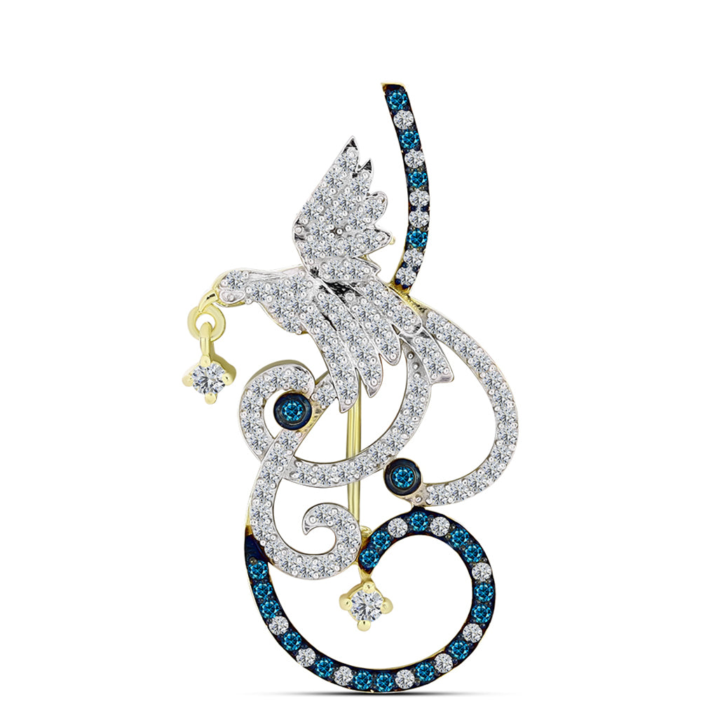 Alfinete de Prata com Banho de Ouro com Diamante Azul e Topázio Branco  Contraste: Cabeca de Veado (800) 1 