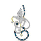 Alfinete de Prata com Banho de Ouro com Diamante Azul e Topázio Branco  Contraste: Cabeca de Veado (800)