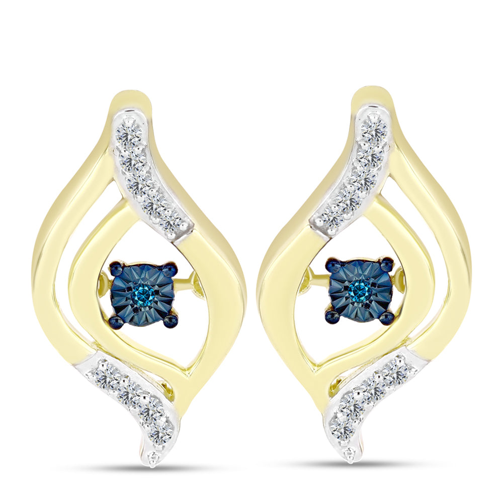 Brincos de Prata com Banho de Ouro com Diamante Azul e Topázio Branco 1 