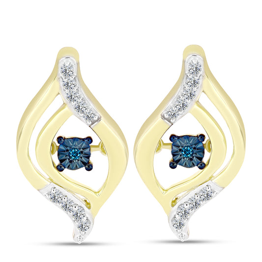 Brincos de Prata com Banho de Ouro com Diamante Azul e Topázio Branco