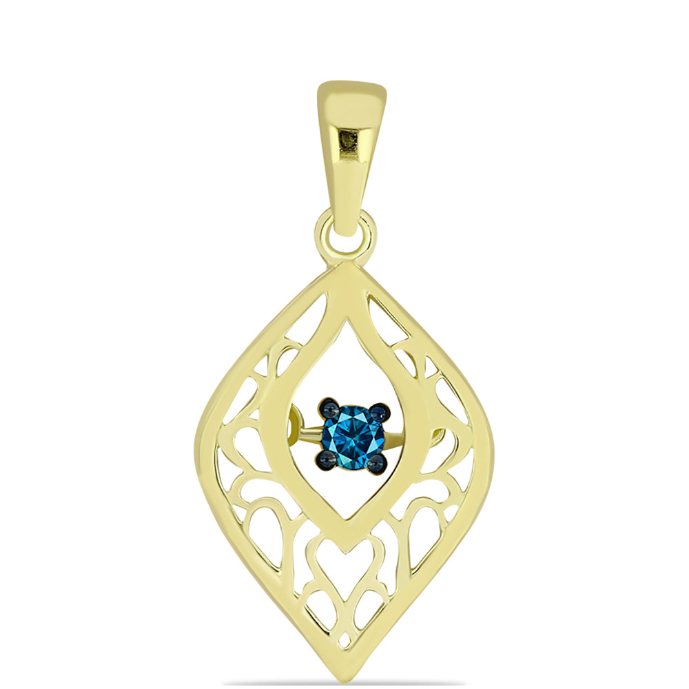 Pendente de Prata com Banho de Ouro com Diamante Azul