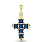 Cruz Pendente de Prata com Banho de Ouro com Diamante Azul