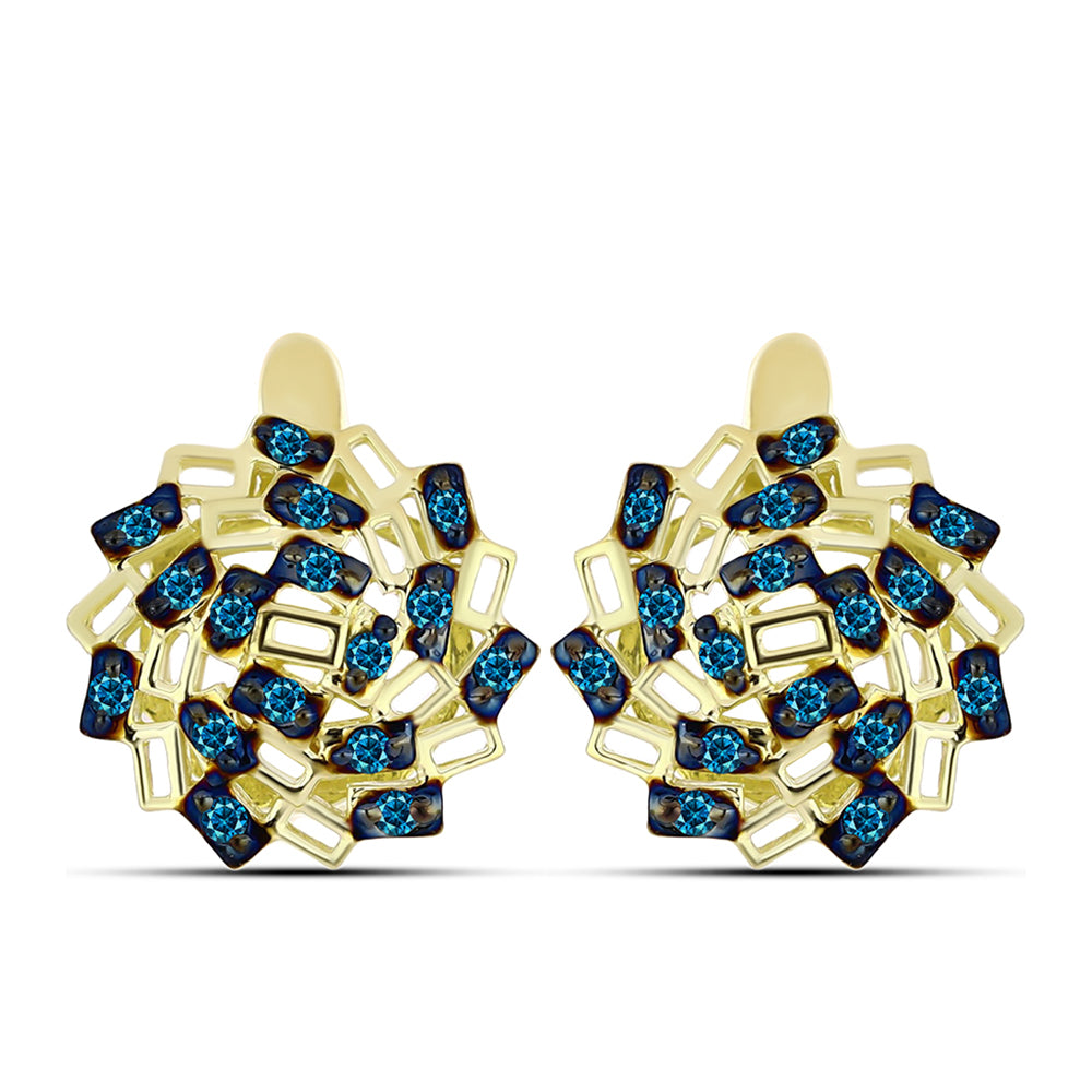 Brincos de Prata com Banho de Ouro com Diamante Azul