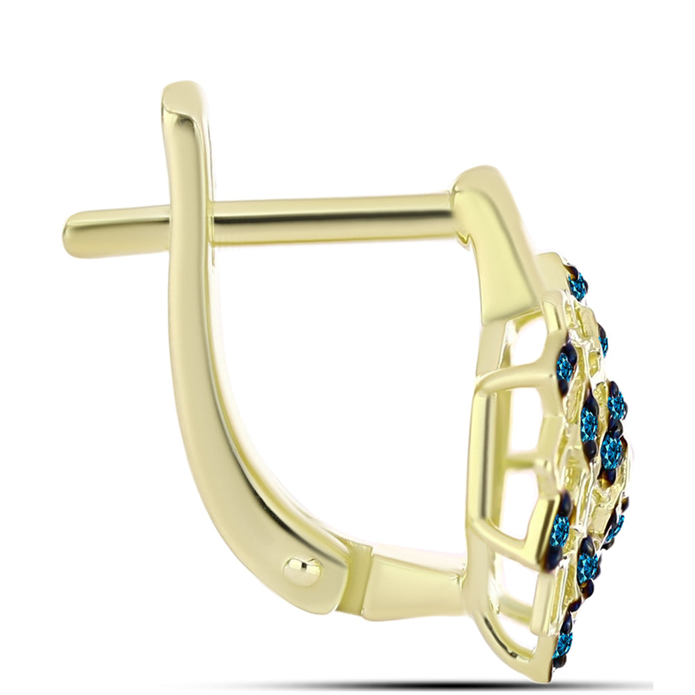 Brincos de Prata com Banho de Ouro com Diamante Azul 2 