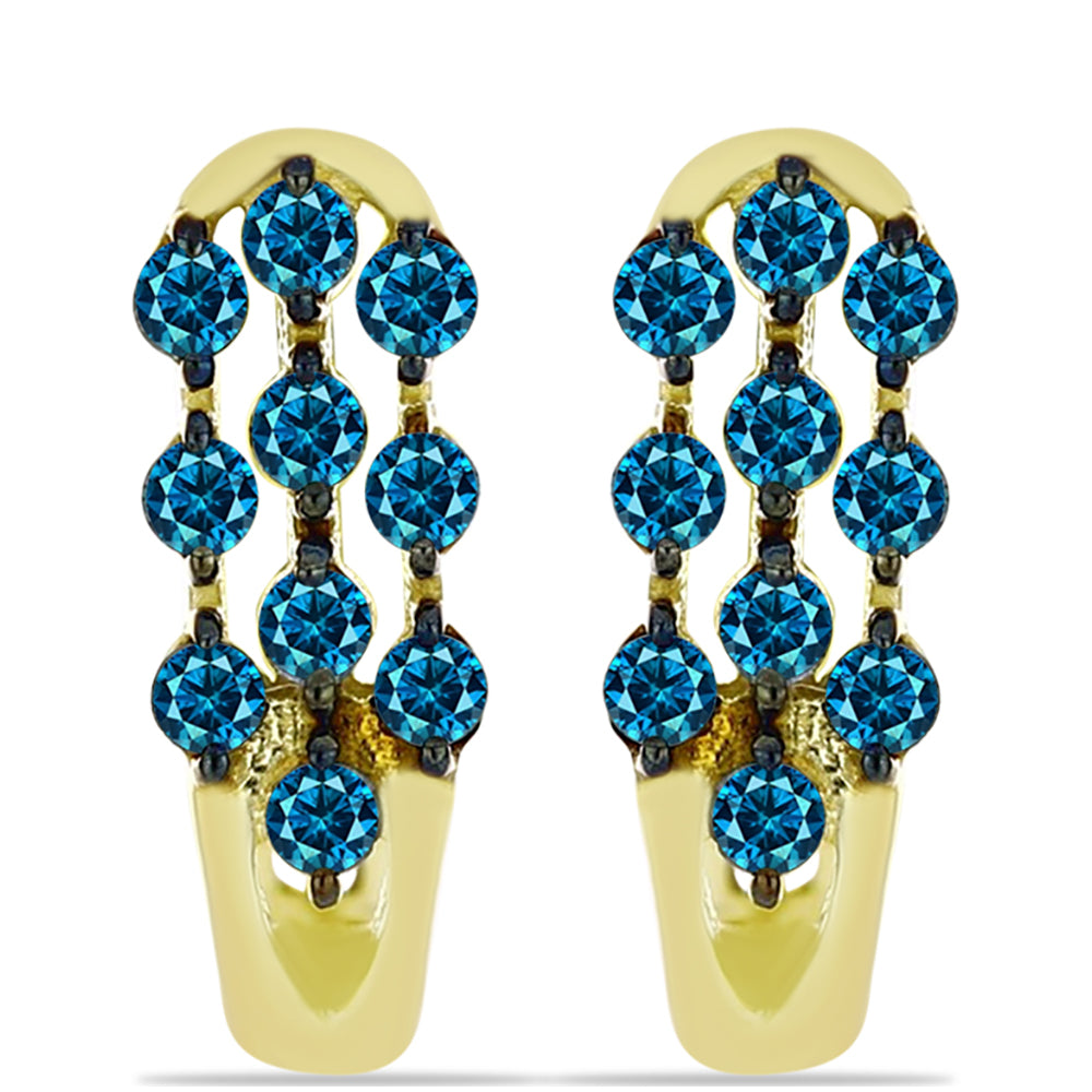 Brincos de Prata com Banho de Ouro com Diamante Azul 1 