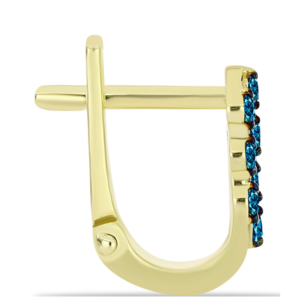 Brincos de Prata com Banho de Ouro com Diamante Azul 2 