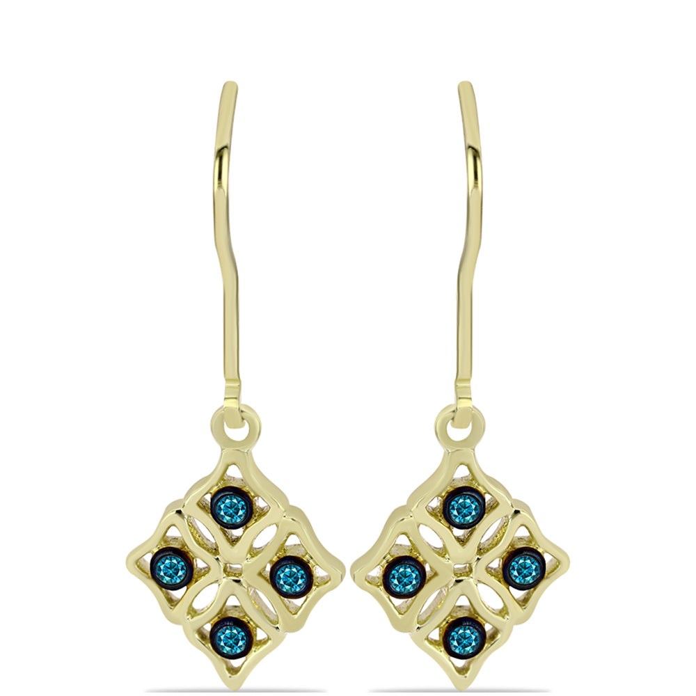 Brincos de Prata com Banho de Ouro com Diamante Azul 1 