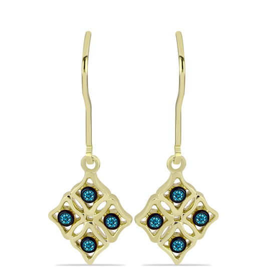 Brincos de Prata com Banho de Ouro com Diamante Azul