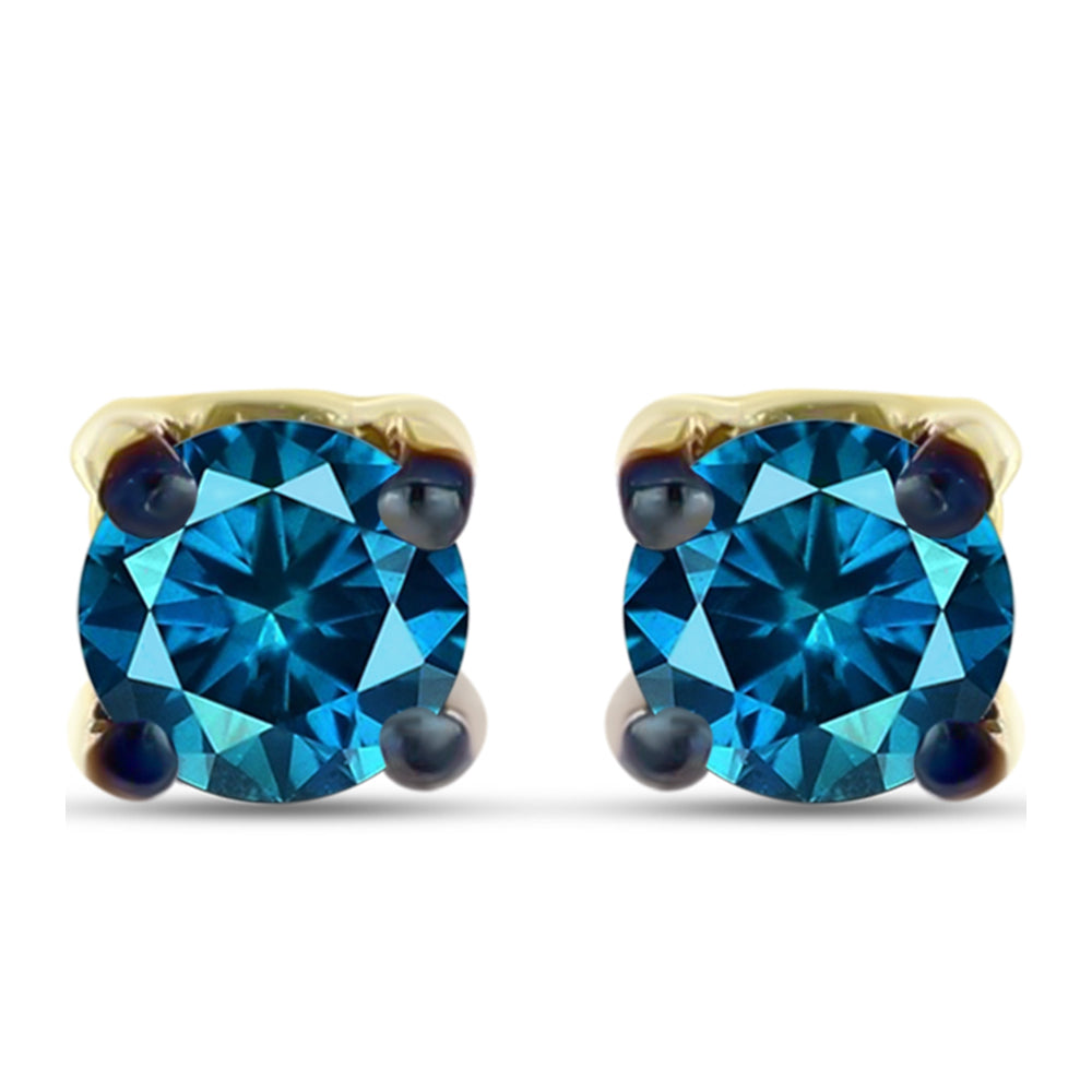 Brincos de Prata com Banho de Ouro com Diamante Azul 1 