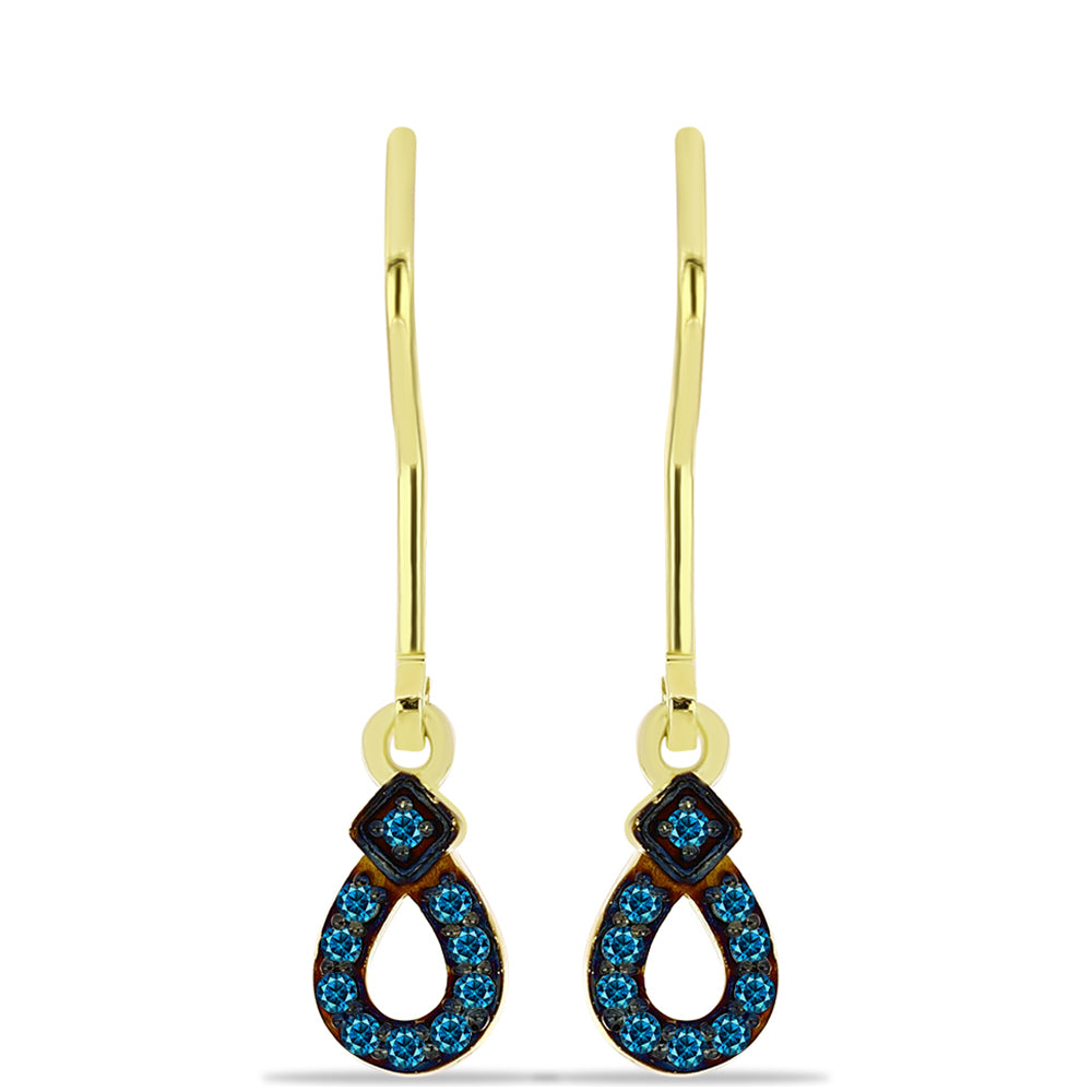 Brincos de Prata com Banho de Ouro com Diamante Azul