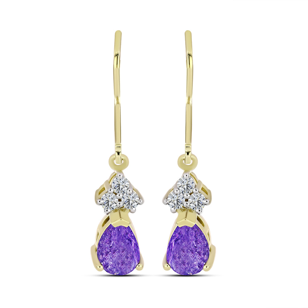Brincos de Prata com Banho de Ouro com Charoite e Topázio Branco 1 