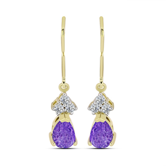 Brincos de Prata com Banho de Ouro com Charoite e Topázio Branco
