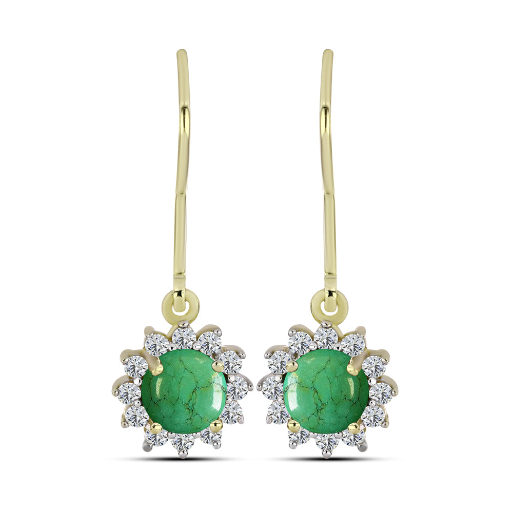 Brincos de Prata com Banho de Ouro com Mojave Tourcoaz Verde e Topázio Branco 1 