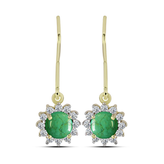 Brincos de Prata com Banho de Ouro com Mojave Tourcoaz Verde e Topázio Branco