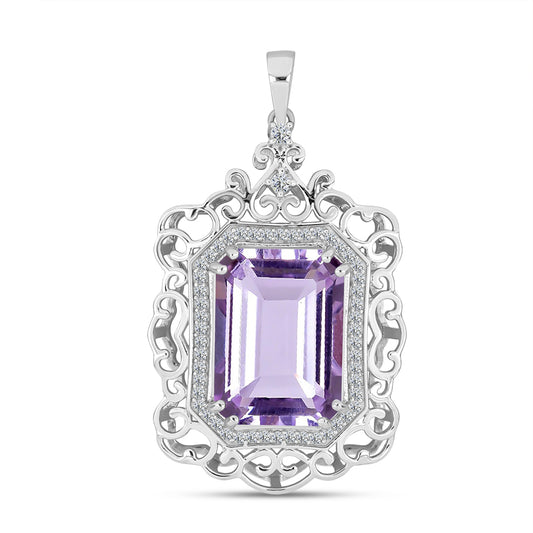 Pendente de Prata com Ametista Rosa de França e Topázio Branco  Contraste: Cabeca de Veado (800)
