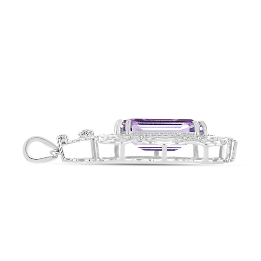 Pendente de Prata com Ametista Rosa de França e Topázio Branco  Contraste: Cabeca de Veado (800)