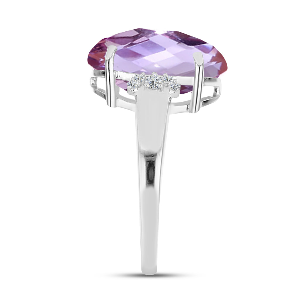 Anel de Prata com Ametista Rosa de França e Topázio Branco  Contraste: Cabeca de Veado (800) 4 