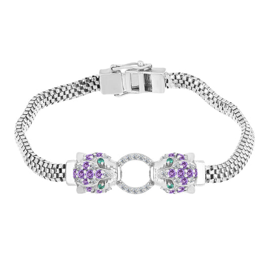 Pulseira de Prata com Ametista Rosa de França e Topázio Branco  Contraste: Cabeca de Veado (800)