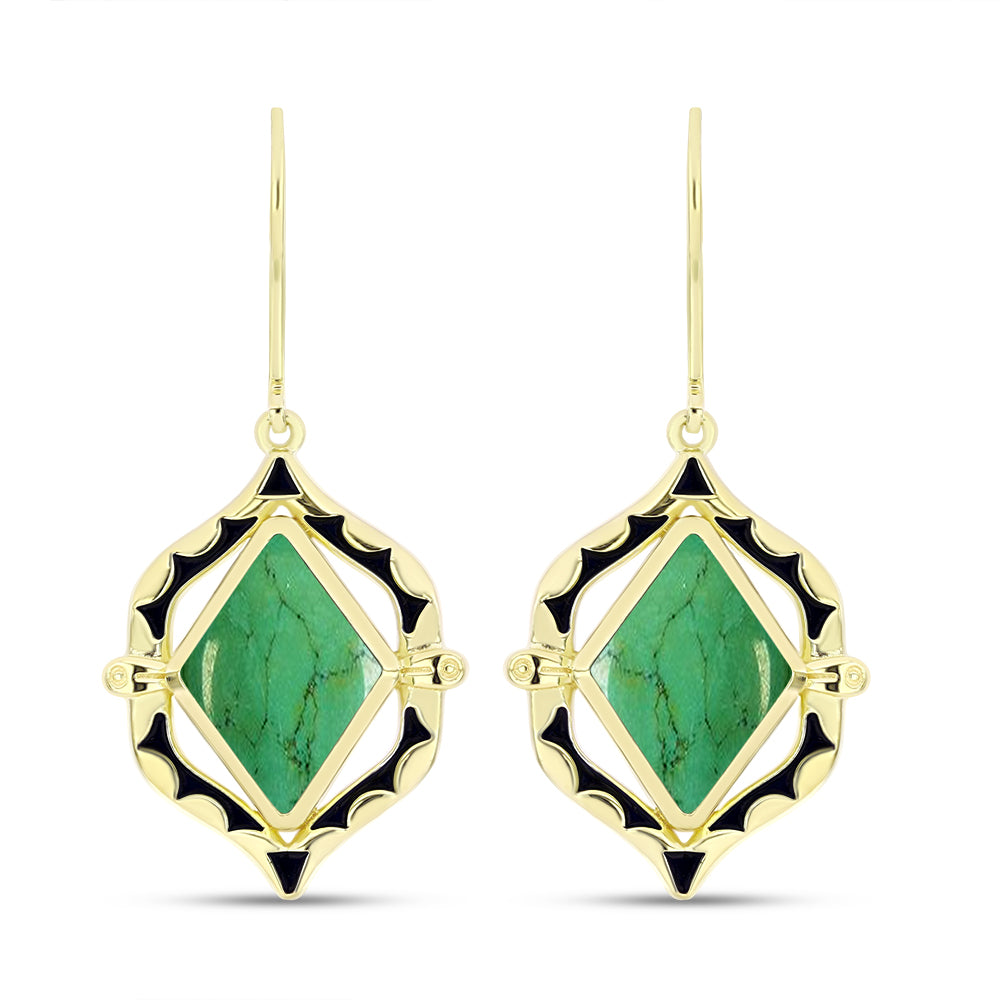 Brincos de Prata com Banho de Ouro com Mojave Tourcoaz Verde