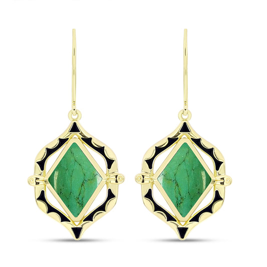 Brincos de Prata com Banho de Ouro com Mojave Tourcoaz Verde
