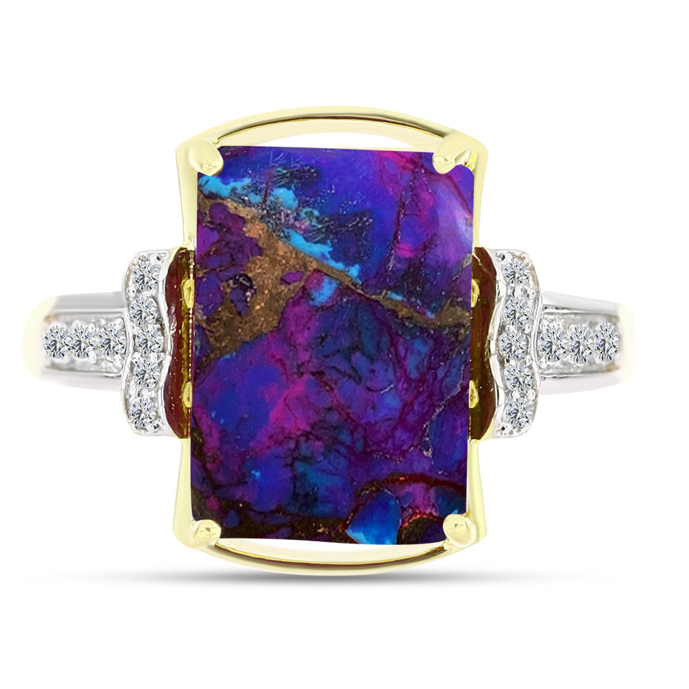 Anel de Prata com Banho de Ouro com Turquesa Cobre Púrpura e Topázio Branco  Contraste: Cabeca de Veado (800) 1 