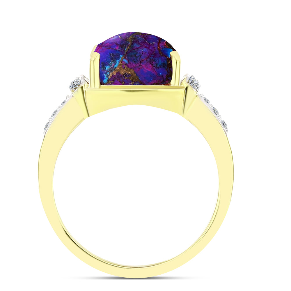 Anel de Prata com Banho de Ouro com Turquesa Cobre Púrpura e Topázio Branco  Contraste: Cabeca de Veado (800)