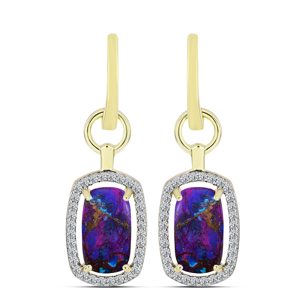 Brincos de Prata com Banho de Ouro com Turquesa Cobre Púrpura e Topázio Branco