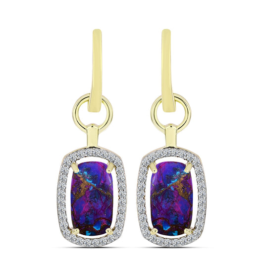 Brincos de Prata com Banho de Ouro com Turquesa Cobre Púrpura e Topázio Branco