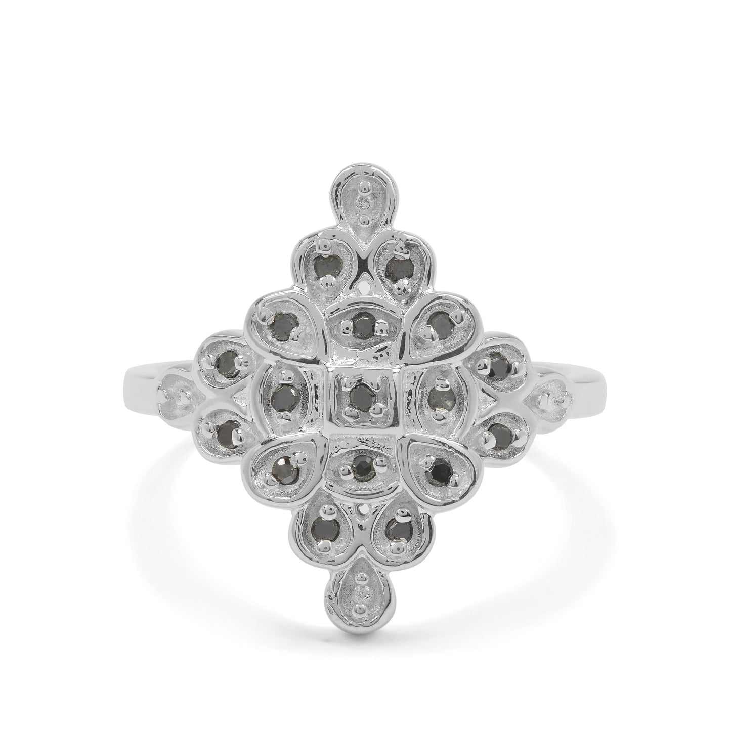 Anel de Prata com Diamante Preto  Contraste: Cabeca de Veado (800)