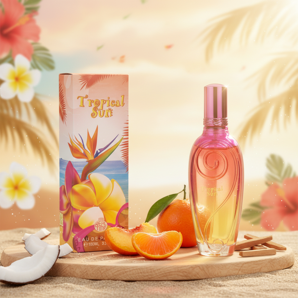 100 ml Eau de Parfum "TROPICAL SUN" Fragrância Frutada Almiscarada para Mulheres, com alto teor de óleo perfumado 3%
