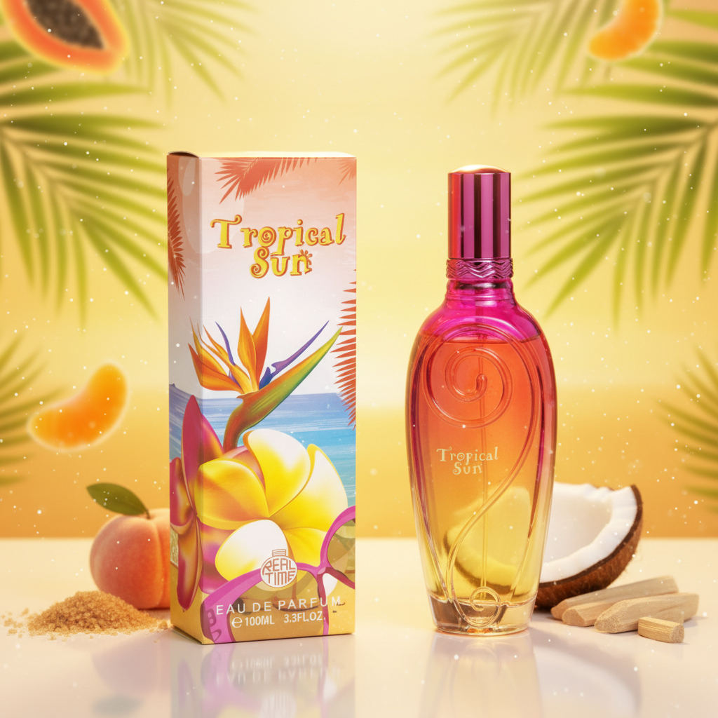 100 ml Eau de Parfum "TROPICAL SUN" Fragrância Frutada Almiscarada para Mulheres, com alto teor de óleo perfumado 3%