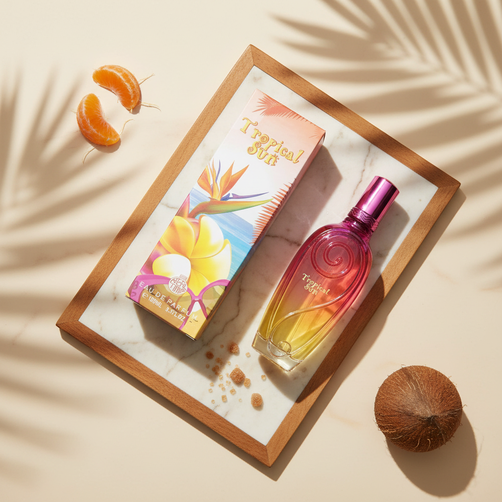 100 ml Eau de Parfum "TROPICAL SUN" Fragrância Frutada Almiscarada para Mulheres, com alto teor de óleo perfumado 3% 1 