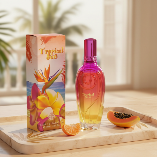 100 ml Eau de Parfum "TROPICAL SUN" Fragrância Frutada Almiscarada para Mulheres, com alto teor de óleo perfumado 3%