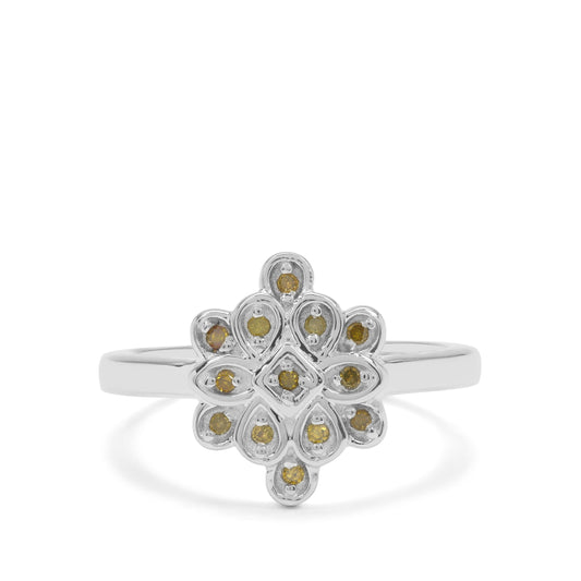 Anel de Prata com Diamante Amarelo  Contraste: Cabeca de Veado (800)