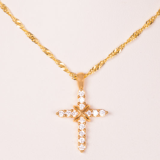 Cruz de Liga de Ouro com Cristal Emporia® Branco ( Pendente )
