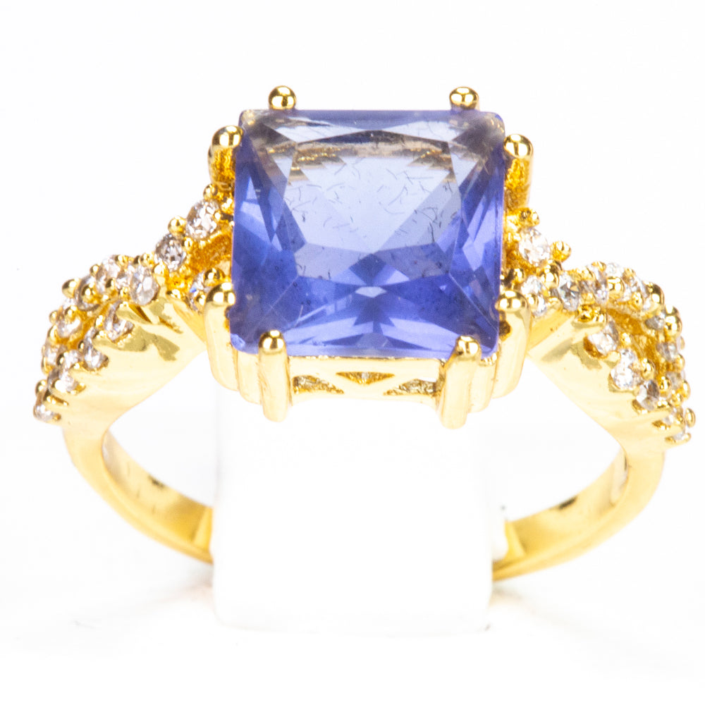 Anel de Liga de Ouro com Cristal Emporia® Azul