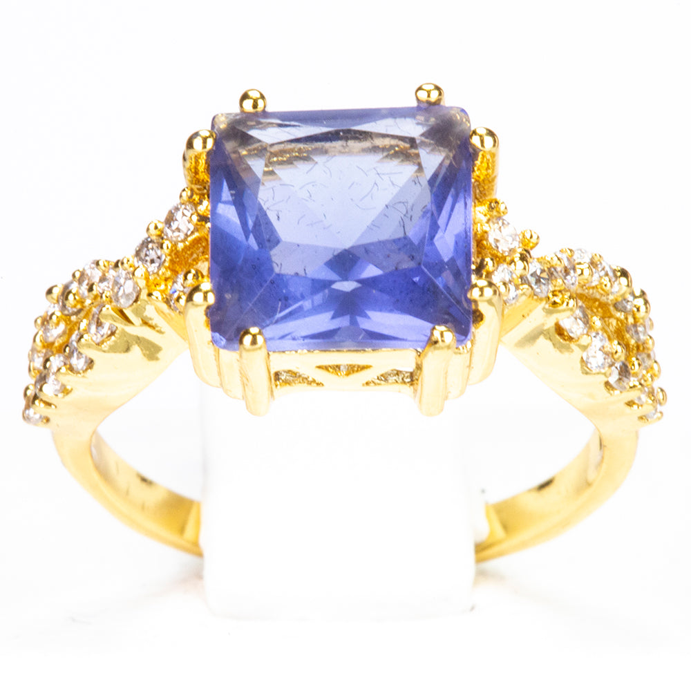 Anel de Liga de Ouro com Cristal Emporia® Azul