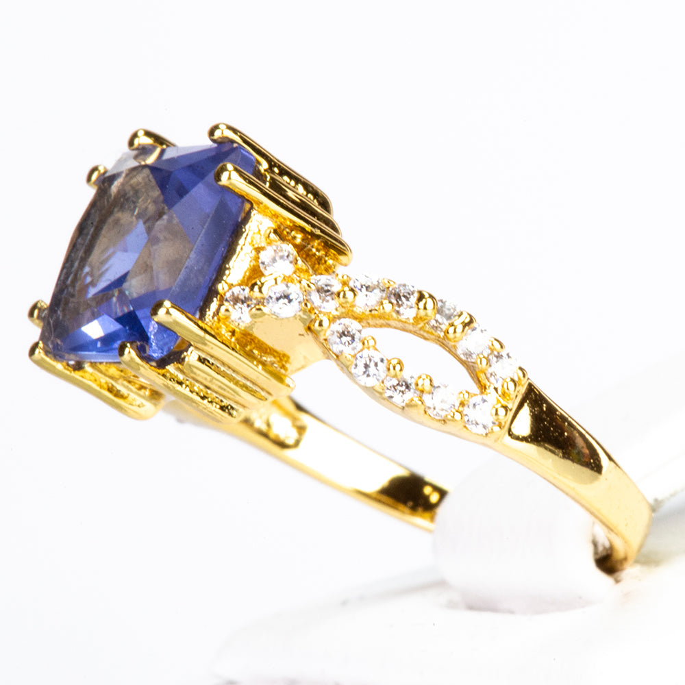 Anel de Liga de Ouro com Cristal Emporia® Azul